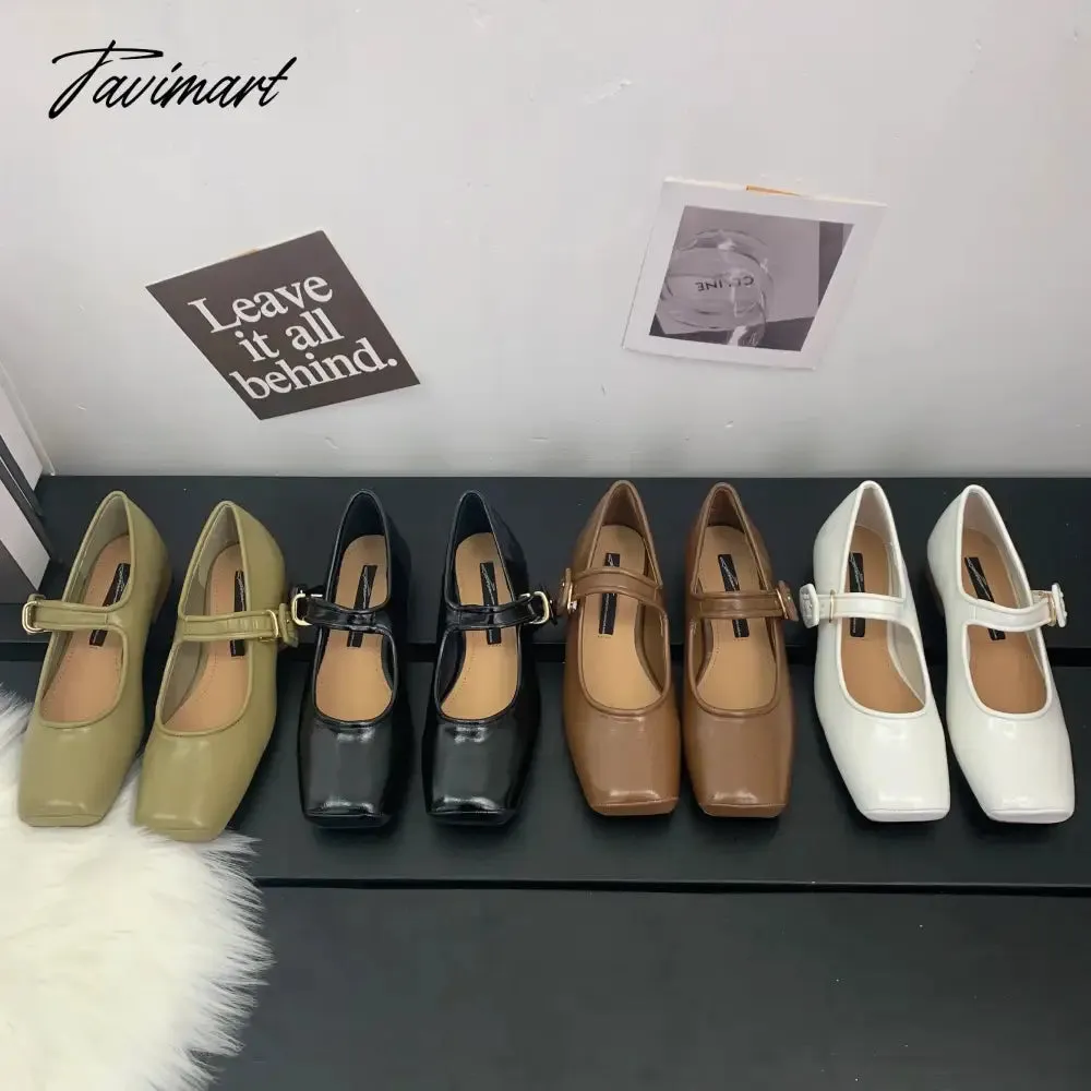 Tavimart NEW Retro Mary Jane Shoes Square Toe French Style Women's Shoes PU Flats Spring/Autumn Flats Fairy Women Shoes Pumps