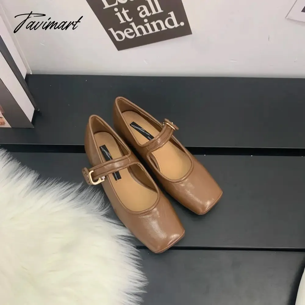 Tavimart NEW Retro Mary Jane Shoes Square Toe French Style Women's Shoes PU Flats Spring/Autumn Flats Fairy Women Shoes Pumps