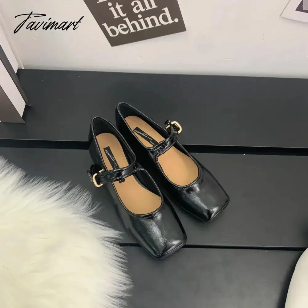 Tavimart NEW Retro Mary Jane Shoes Square Toe French Style Women's Shoes PU Flats Spring/Autumn Flats Fairy Women Shoes Pumps