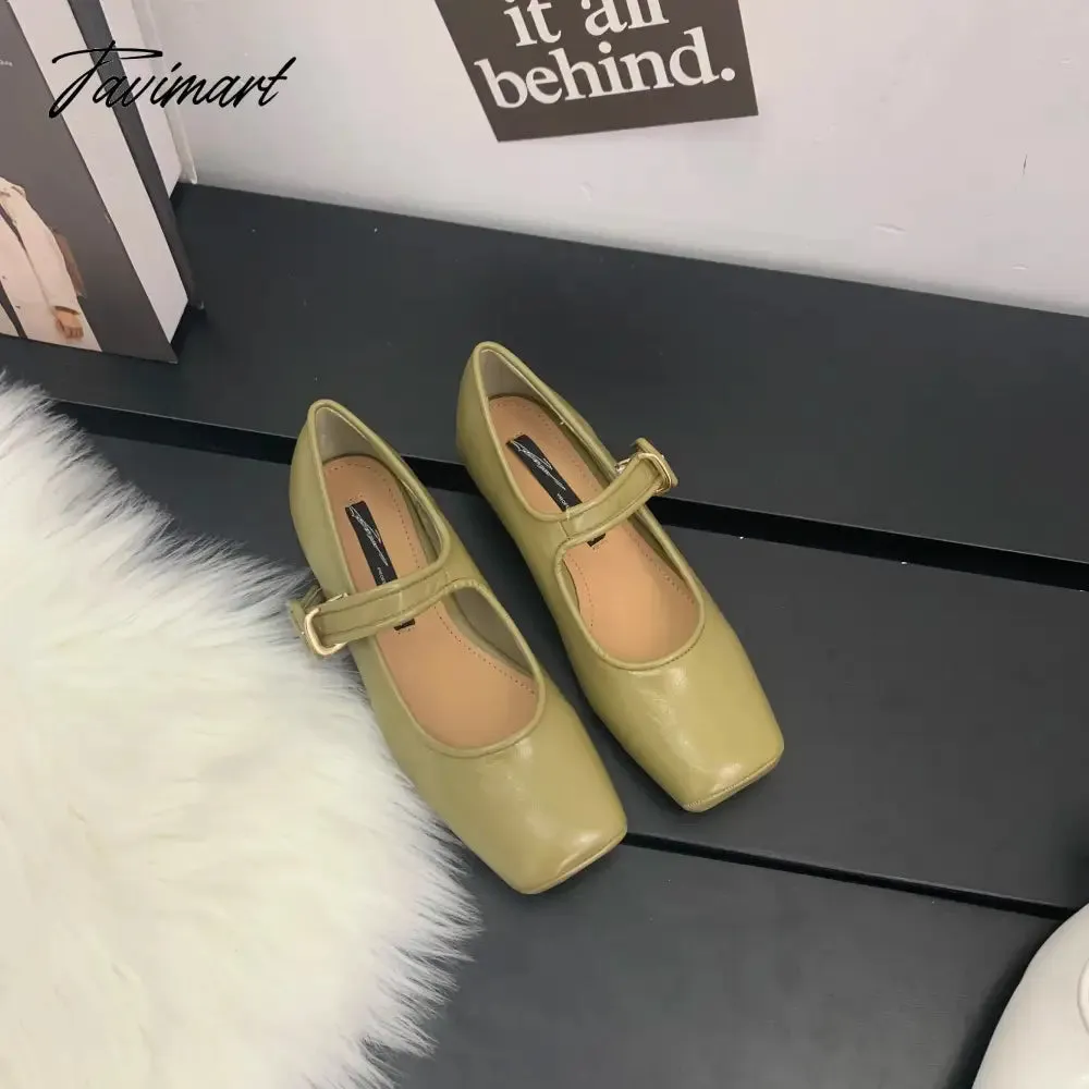 Tavimart NEW Retro Mary Jane Shoes Square Toe French Style Women's Shoes PU Flats Spring/Autumn Flats Fairy Women Shoes Pumps