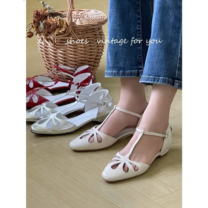 TAVIMART  -  Womens' Pumps Leather Lady Sandals Female Retro Sandals Buckle Strap Vintage Heel Shoes Summer Gladiator Sandal Roman Style