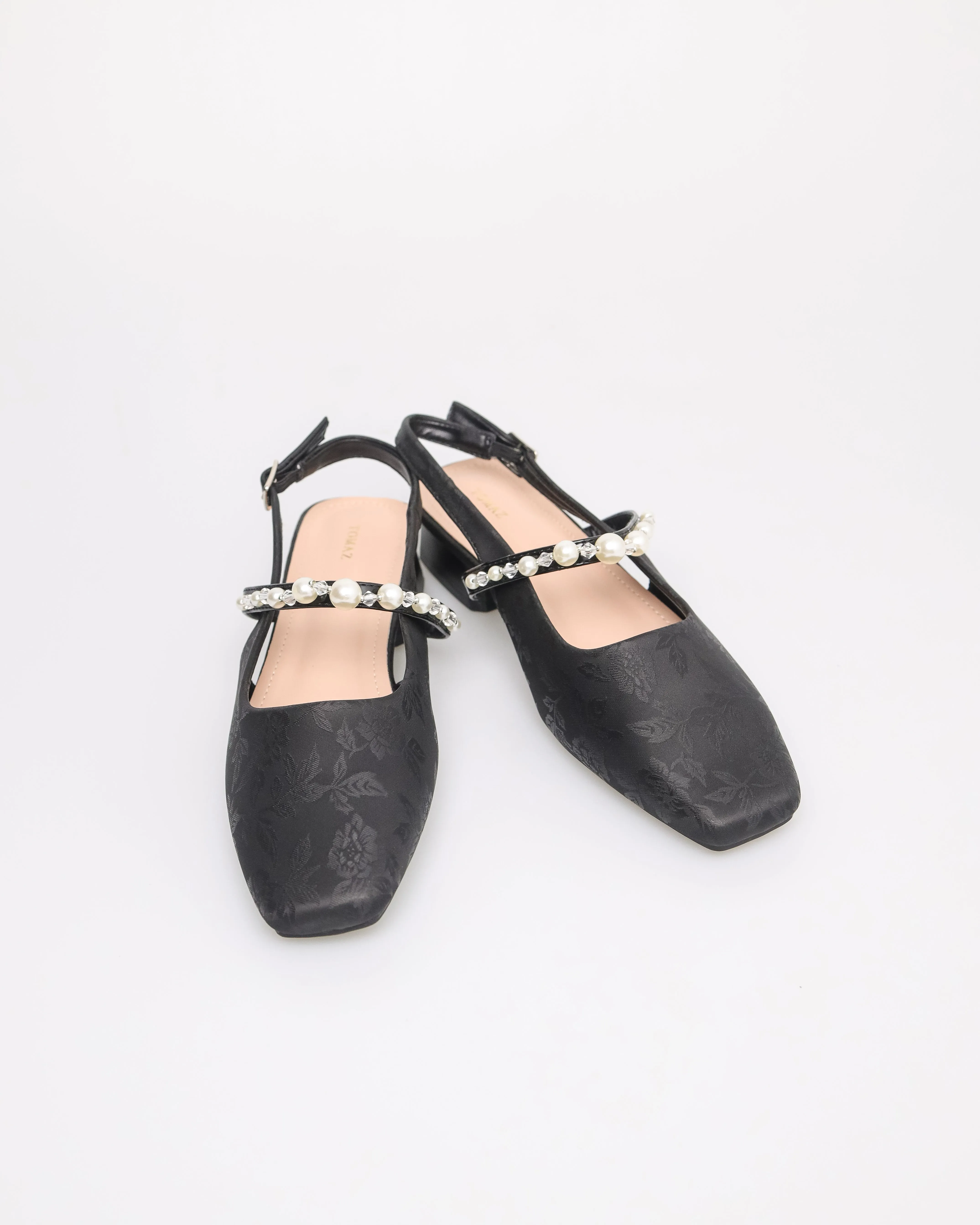 Tomaz NN459 Ladies Pearl Slingback Flats (Black)