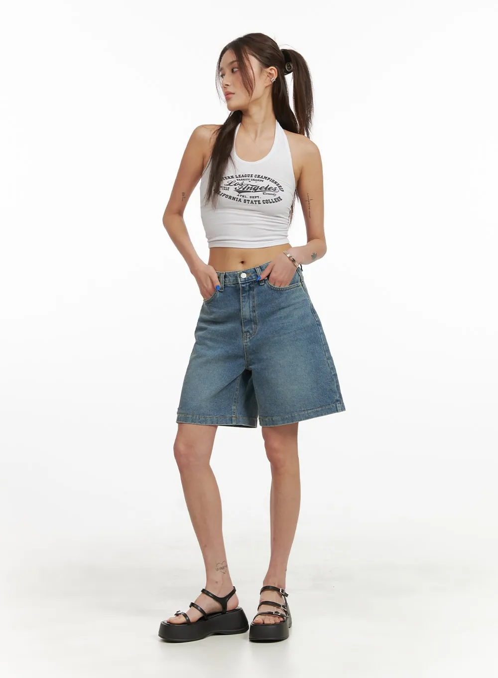 Unbalanced Destroyed Hem Bermuda Jorts CY423