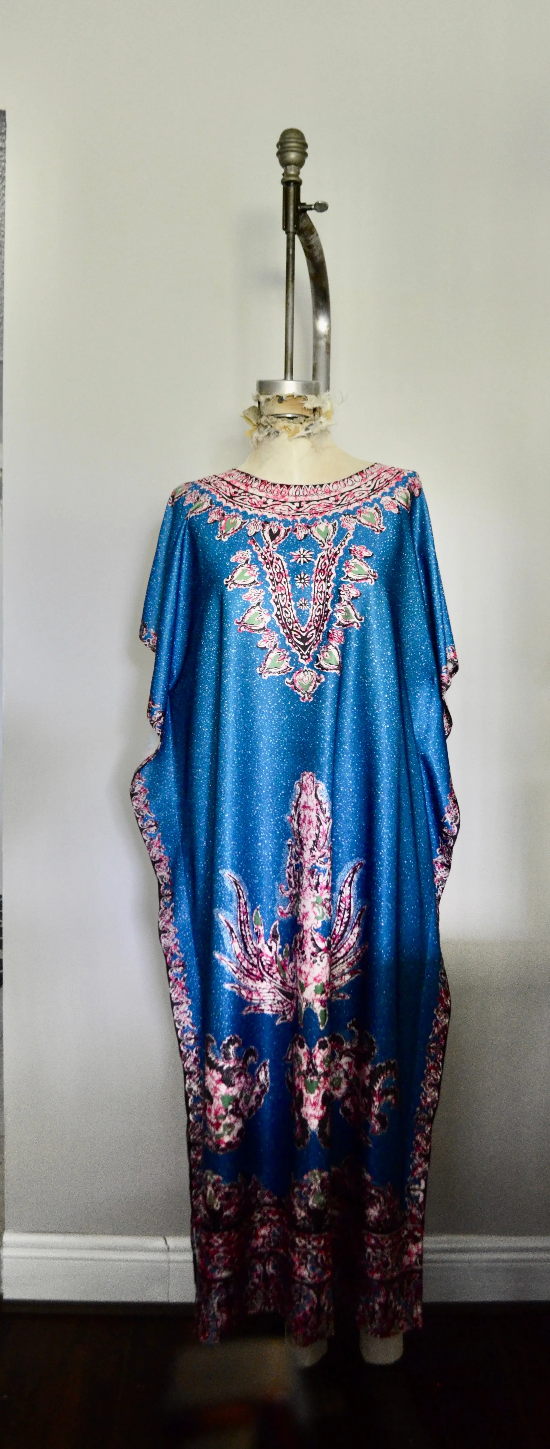 Vintage Boho Maxi Kaftan Blue Paisley Long Dress