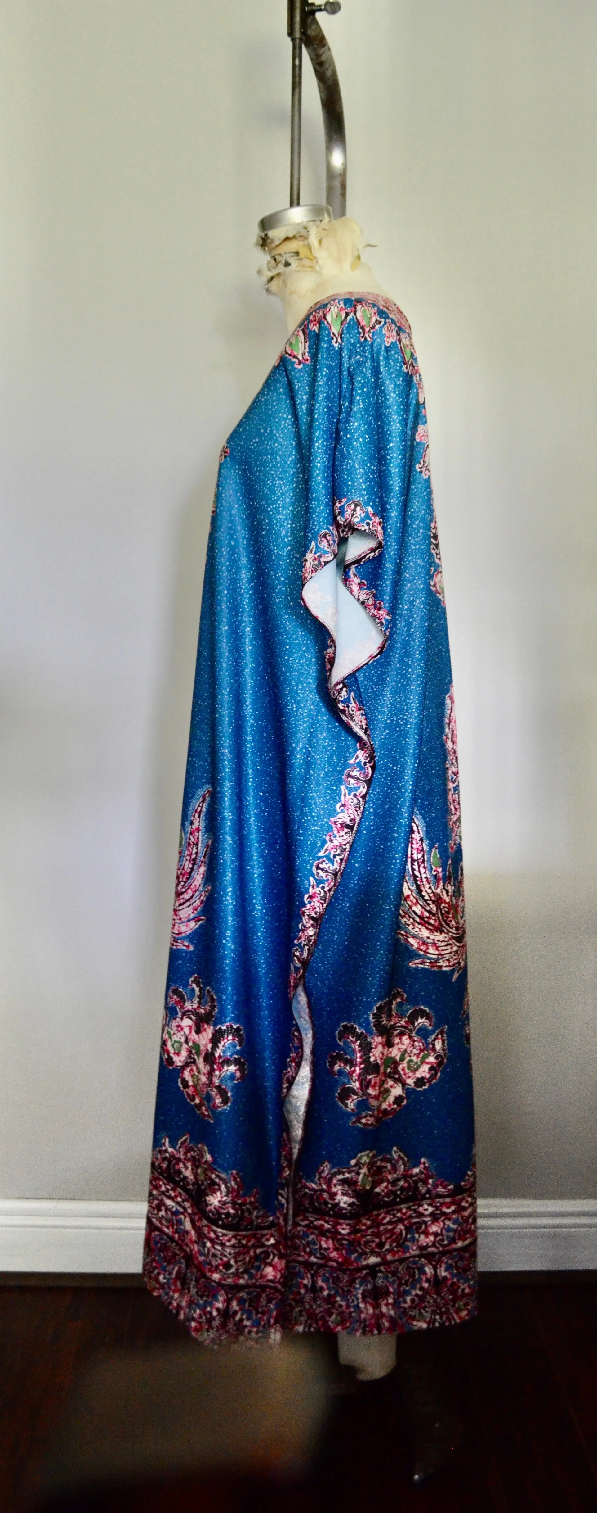 Vintage Boho Maxi Kaftan Blue Paisley Long Dress