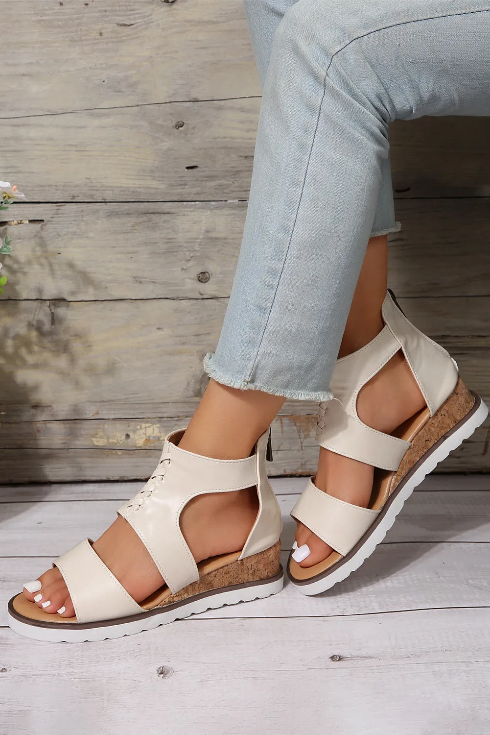 White Crisscross Detail Hollowed Leather Gladiator Sandals