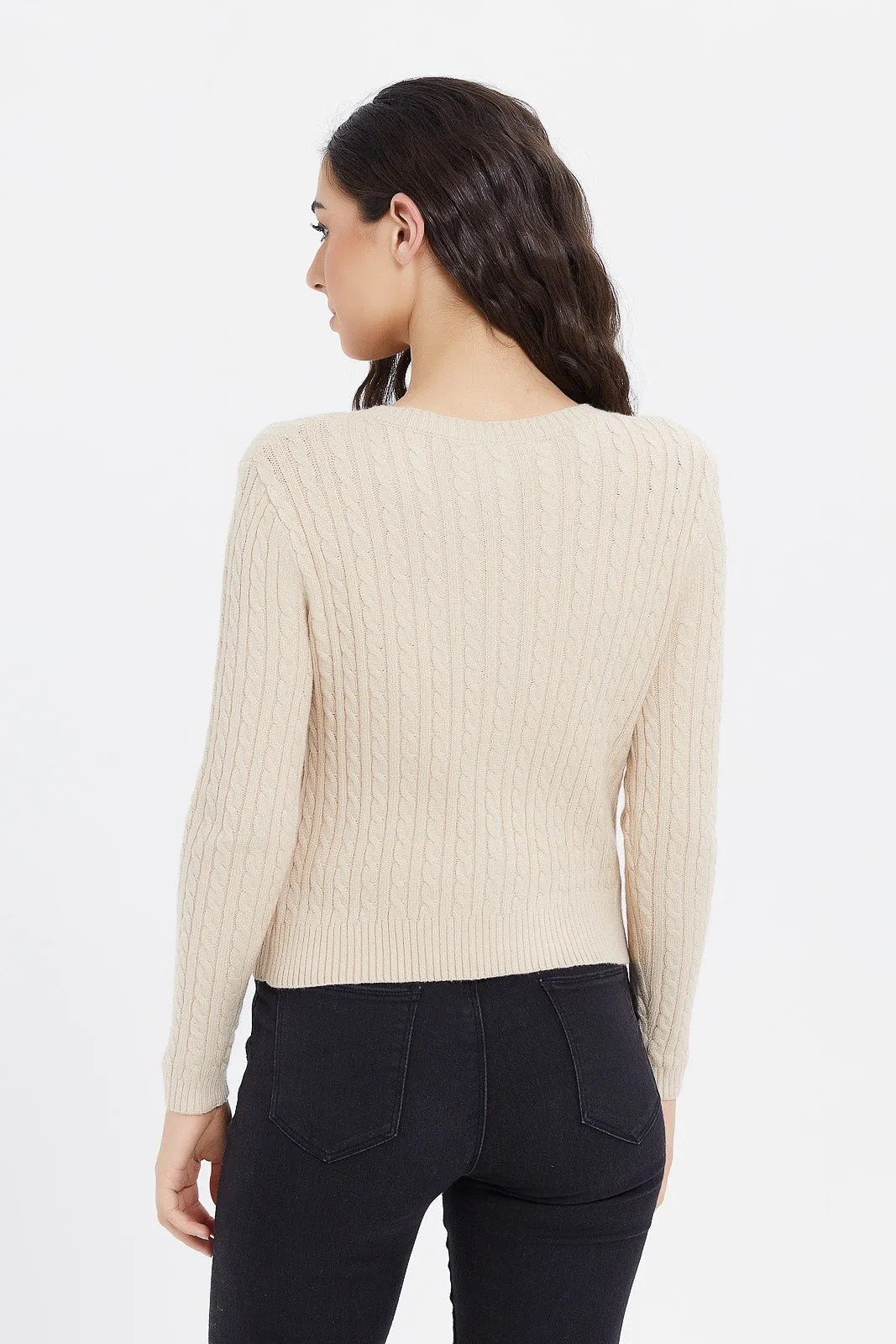 Women Beige Knitted Pullover