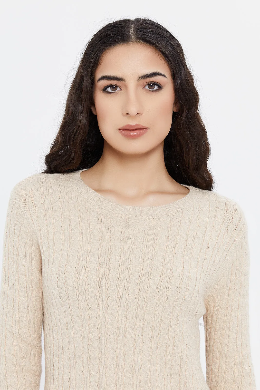 Women Beige Knitted Pullover