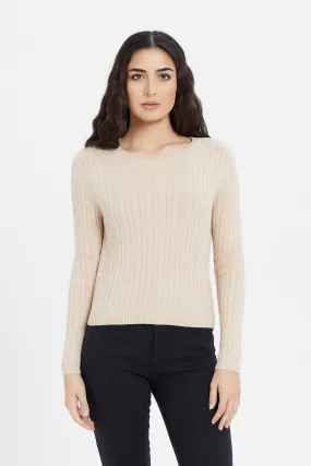 Women Beige Knitted Pullover