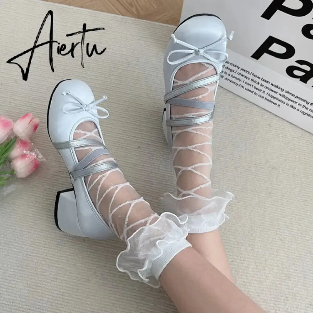 Women Bow Marie Jane Lolita Shoes Chunky Sandals Summer New Designer Retro High Heels Shoes Sweet Sexy Dress Pumps Zapatos