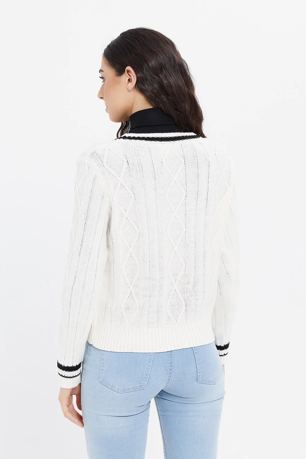 Women Cream Knitted Cardigan