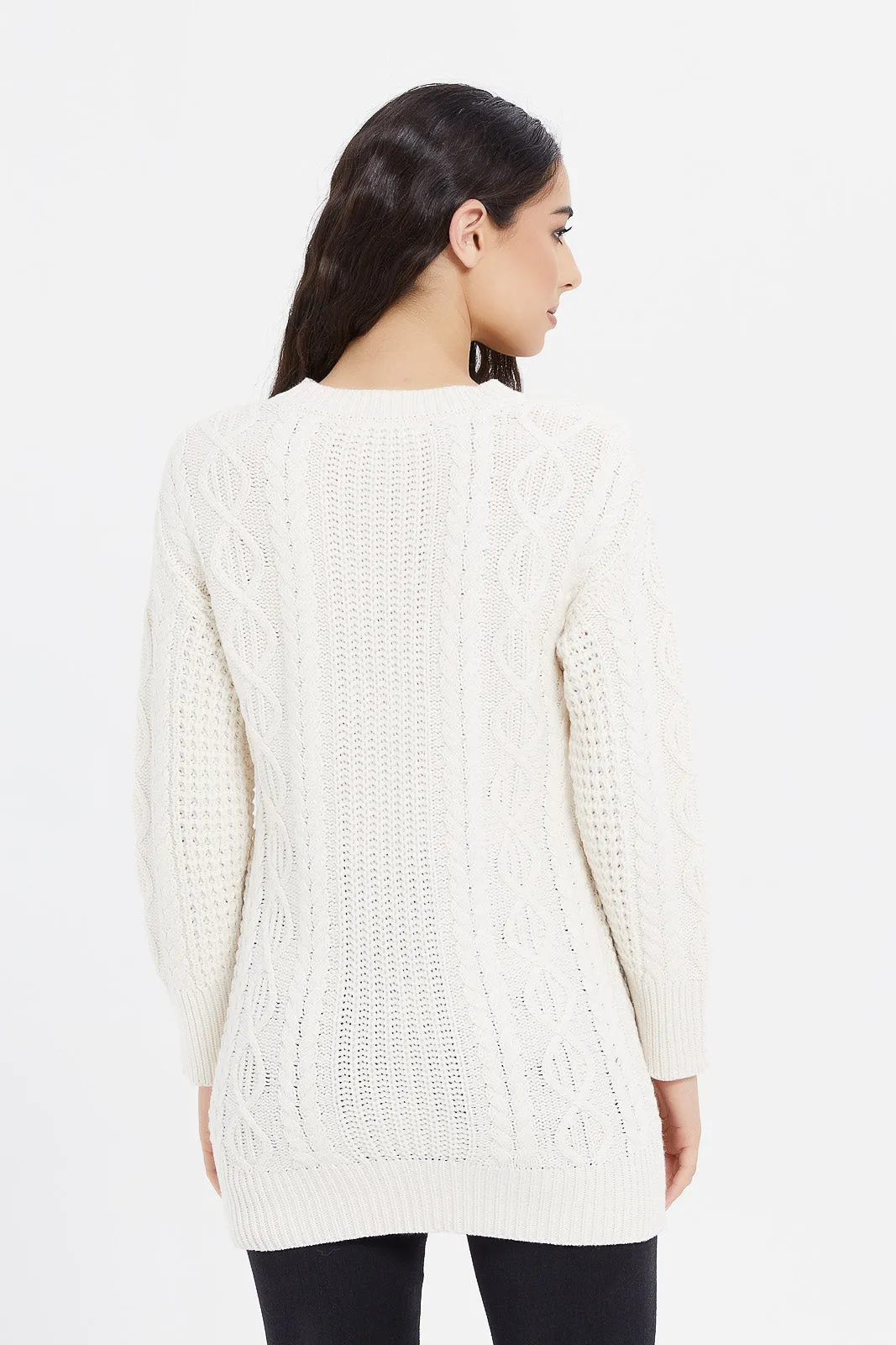 Women Cream Knitted Pullover