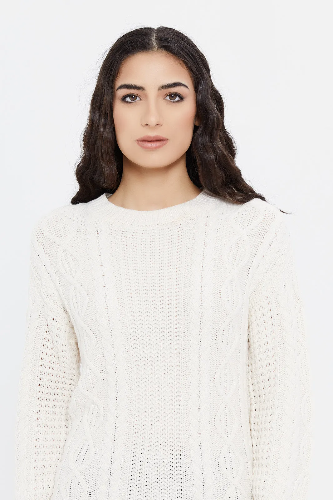 Women Cream Knitted Pullover