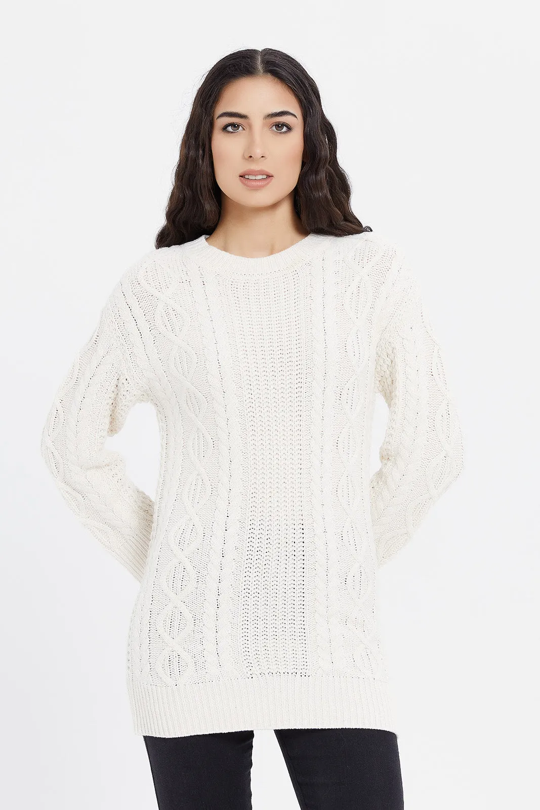 Women Cream Knitted Pullover