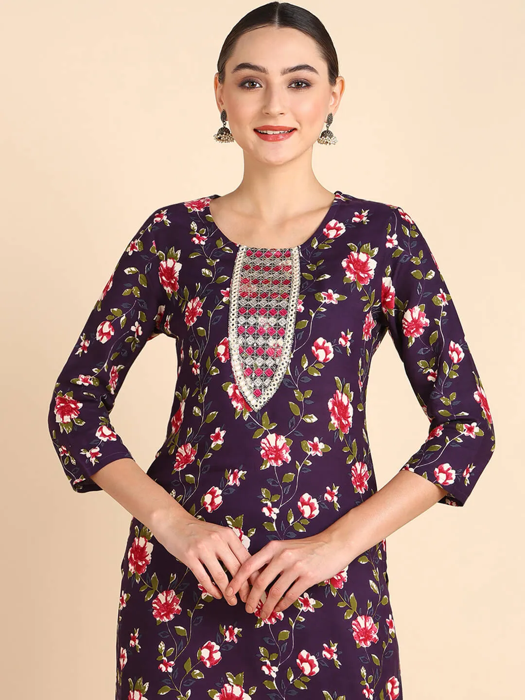 Women Embroidered Printed Rayon Straight Kurta