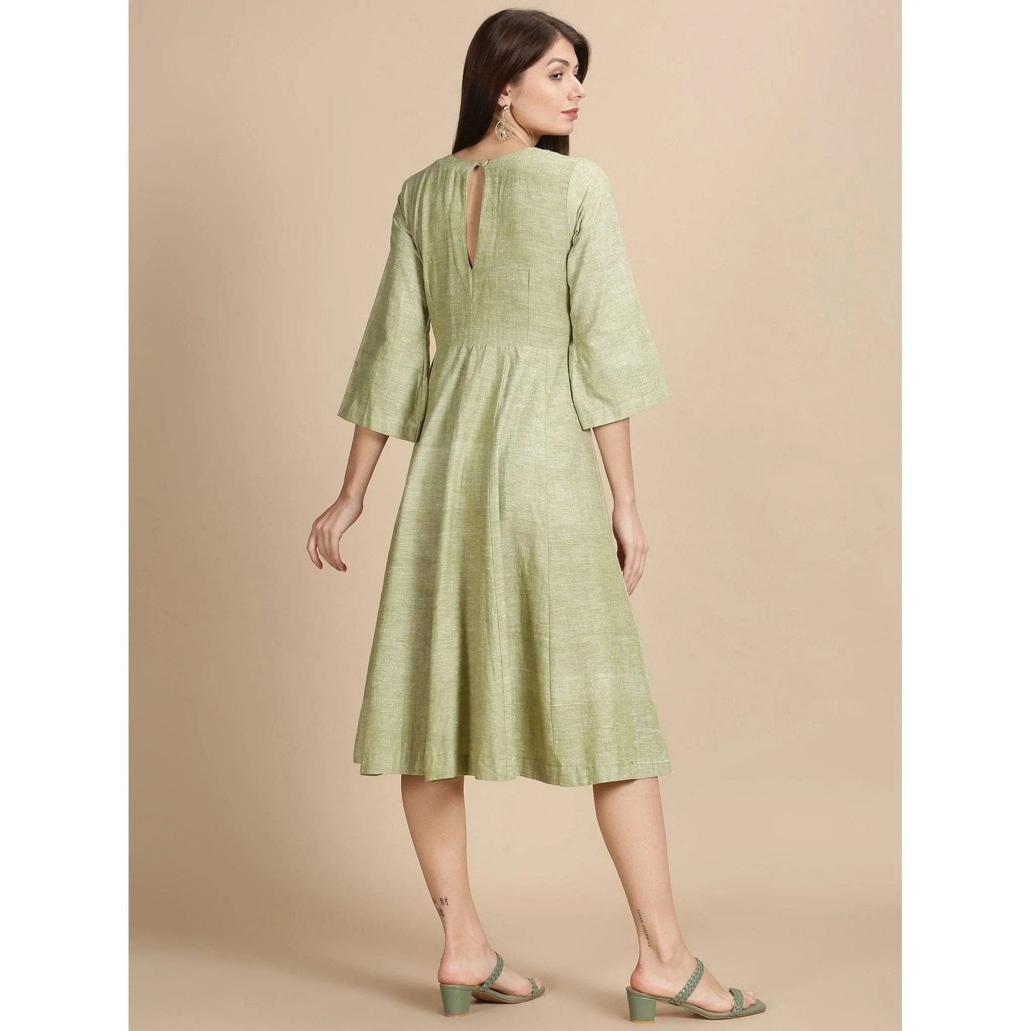 Women green Embroidered Dress