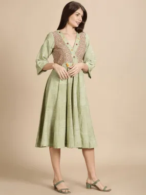 Women green Embroidered Dress