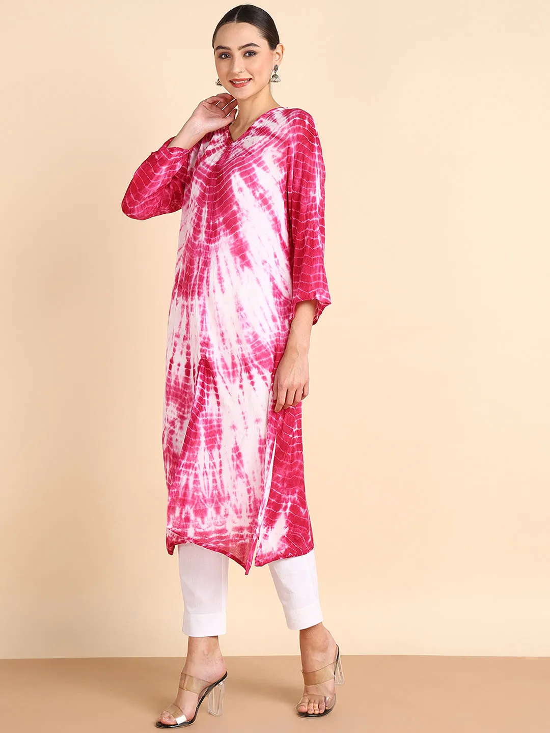 Women Hand Dyed Rayon Straight Kurta