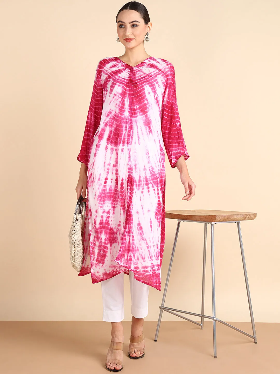 Women Hand Dyed Rayon Straight Kurta