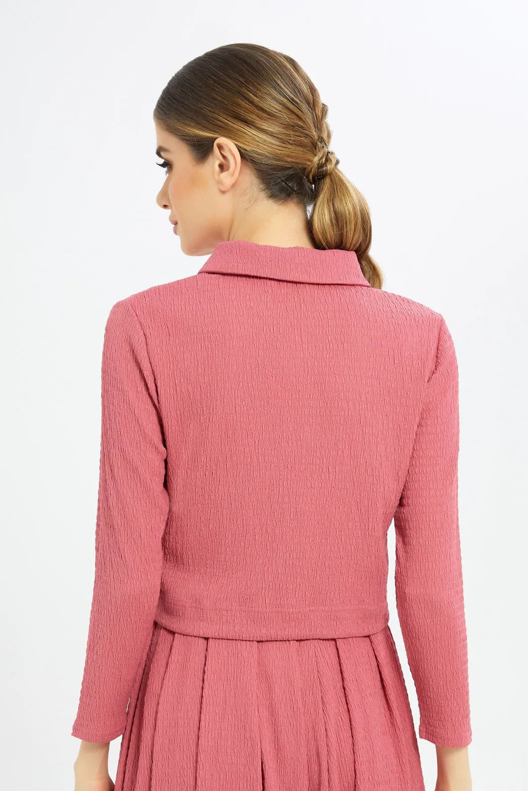 Women Pink Collared Top