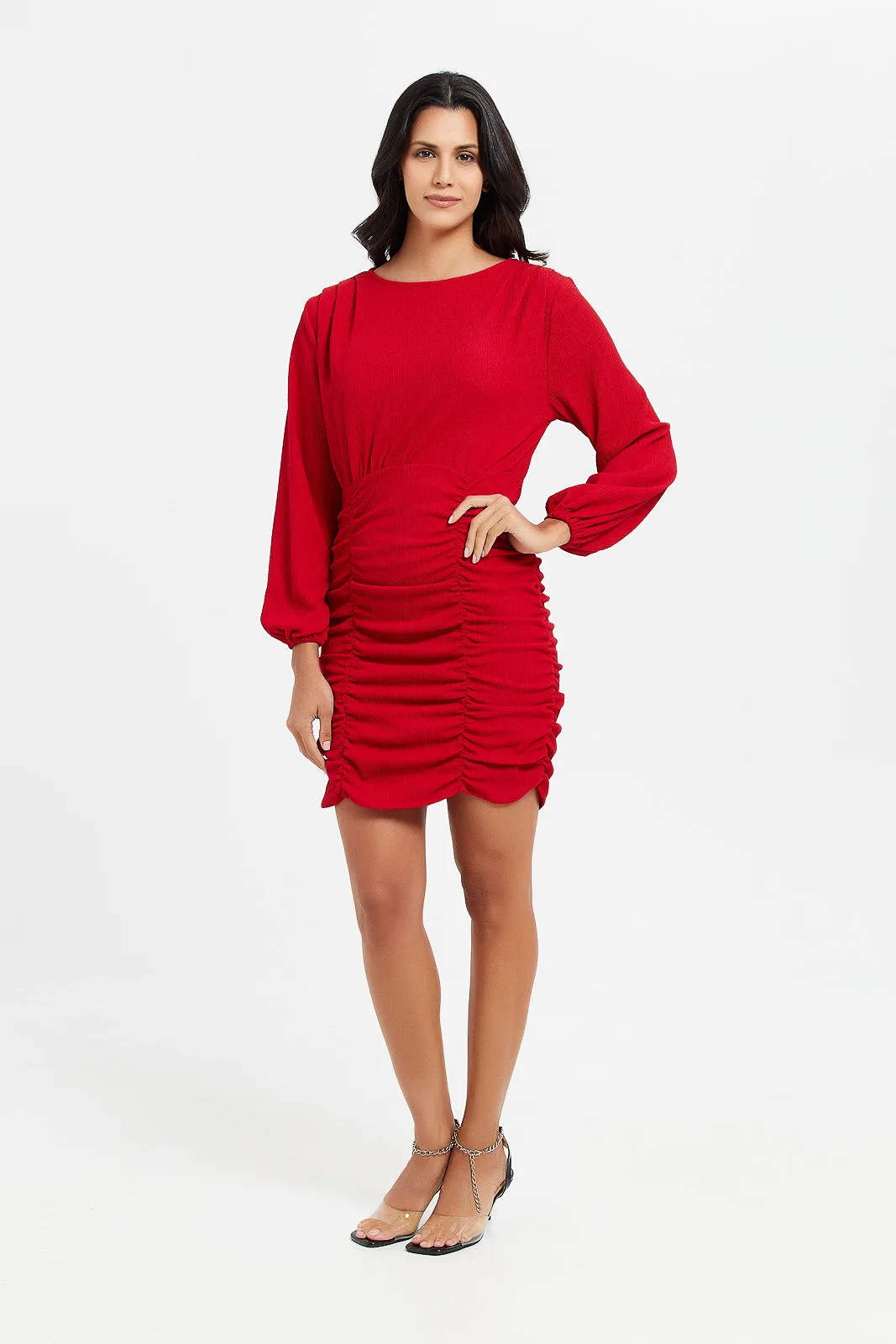 Women Red Ruched  Dress