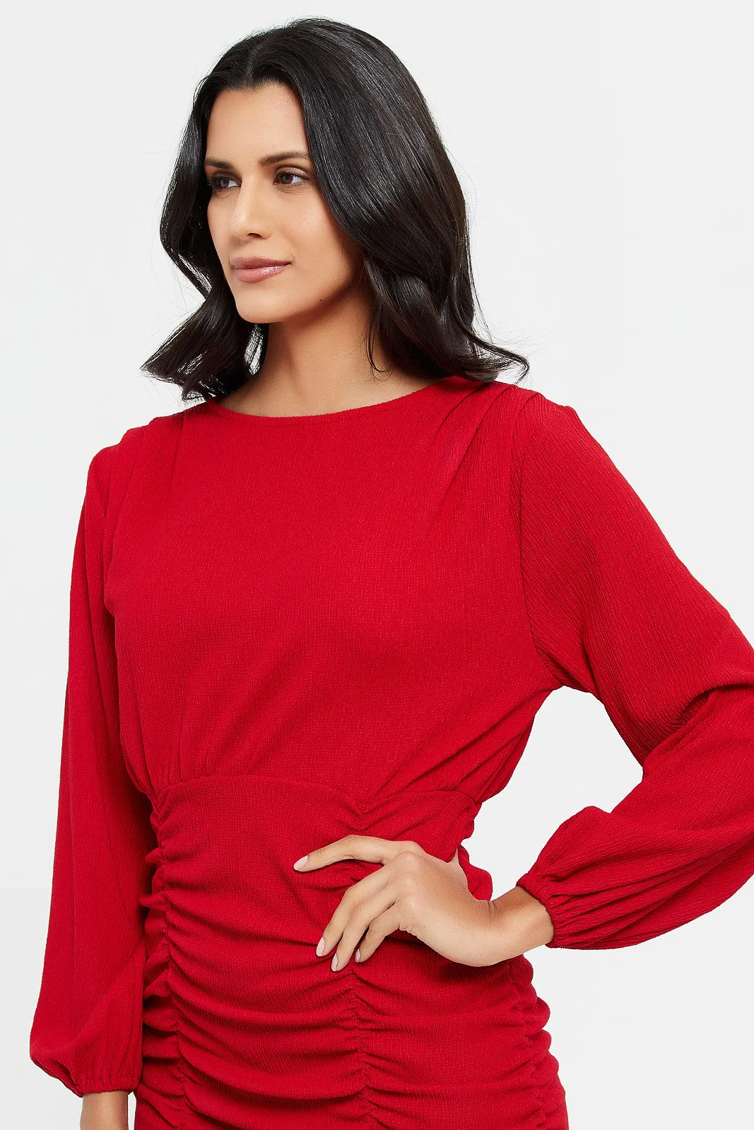 Women Red Ruched  Dress