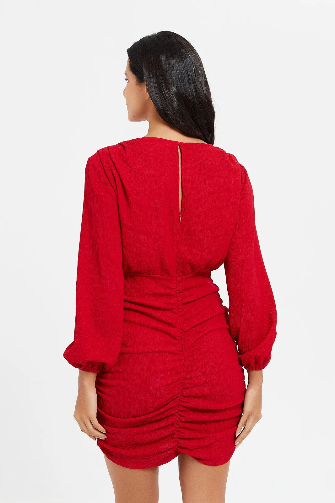 Women Red Ruched  Dress