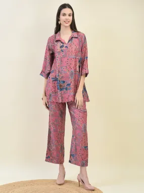 Women Viscose Pink Floral Print Co-Ord Set