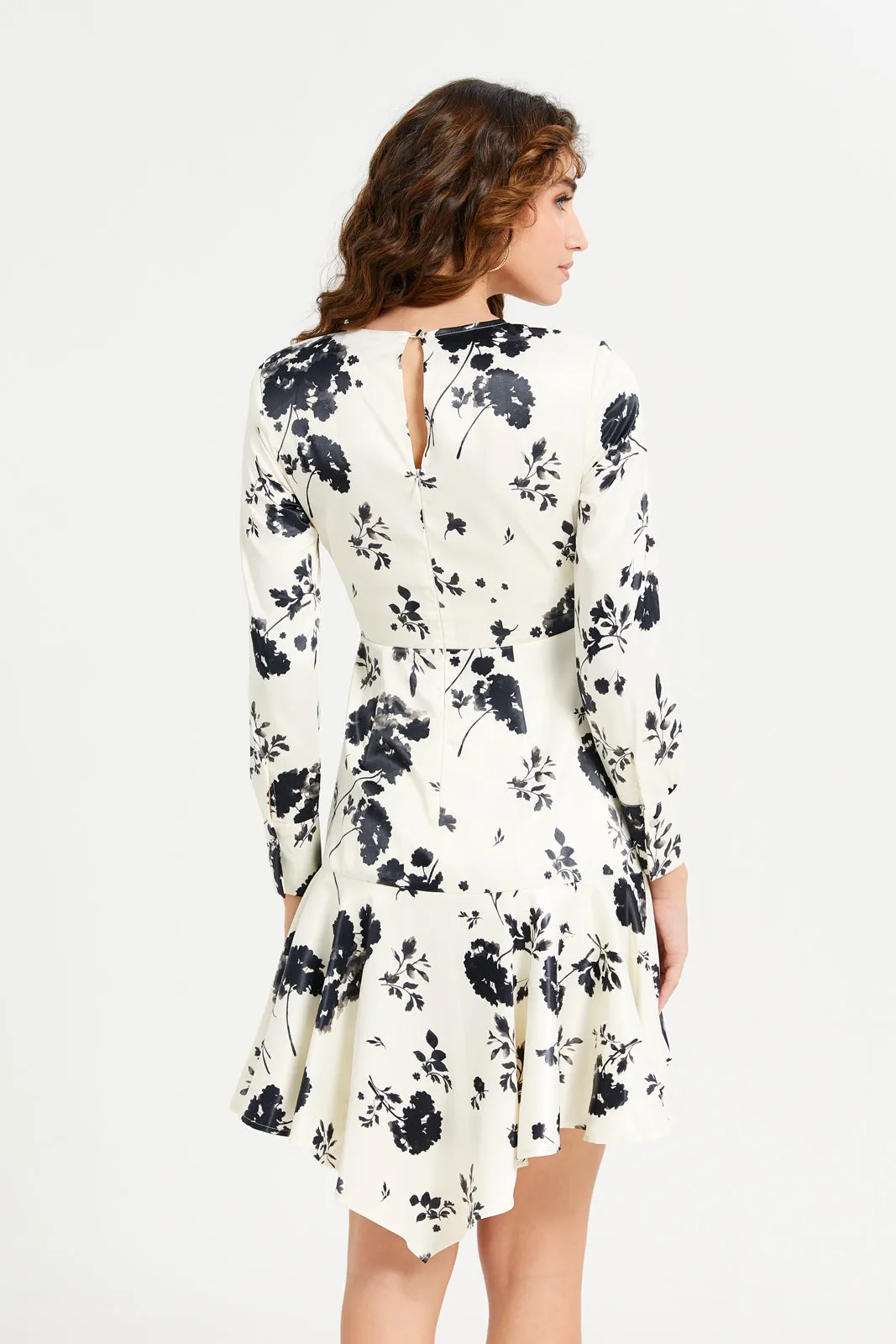 Women White And Black Printed Tiered Dress