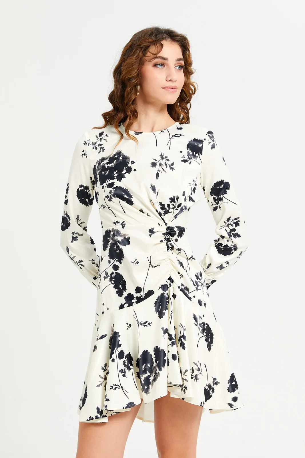 Women White And Black Printed Tiered Dress