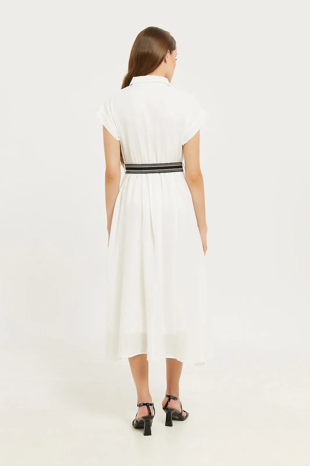 Women White Belted Dress