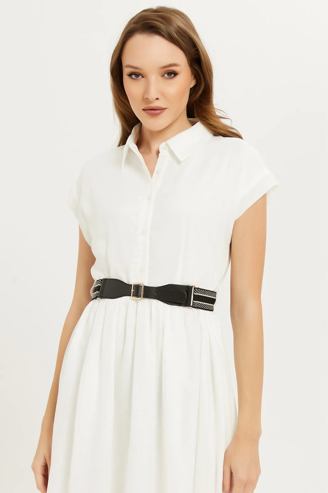 Women White Belted Dress