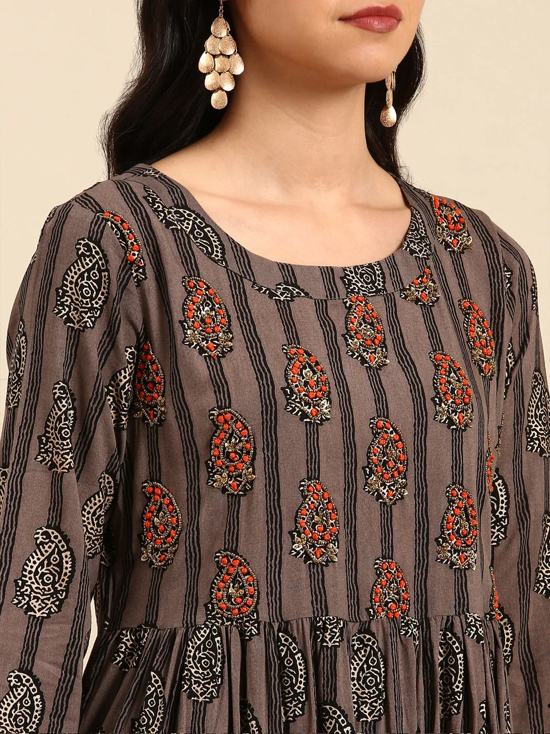 Women's Grey Printed Kurta Set