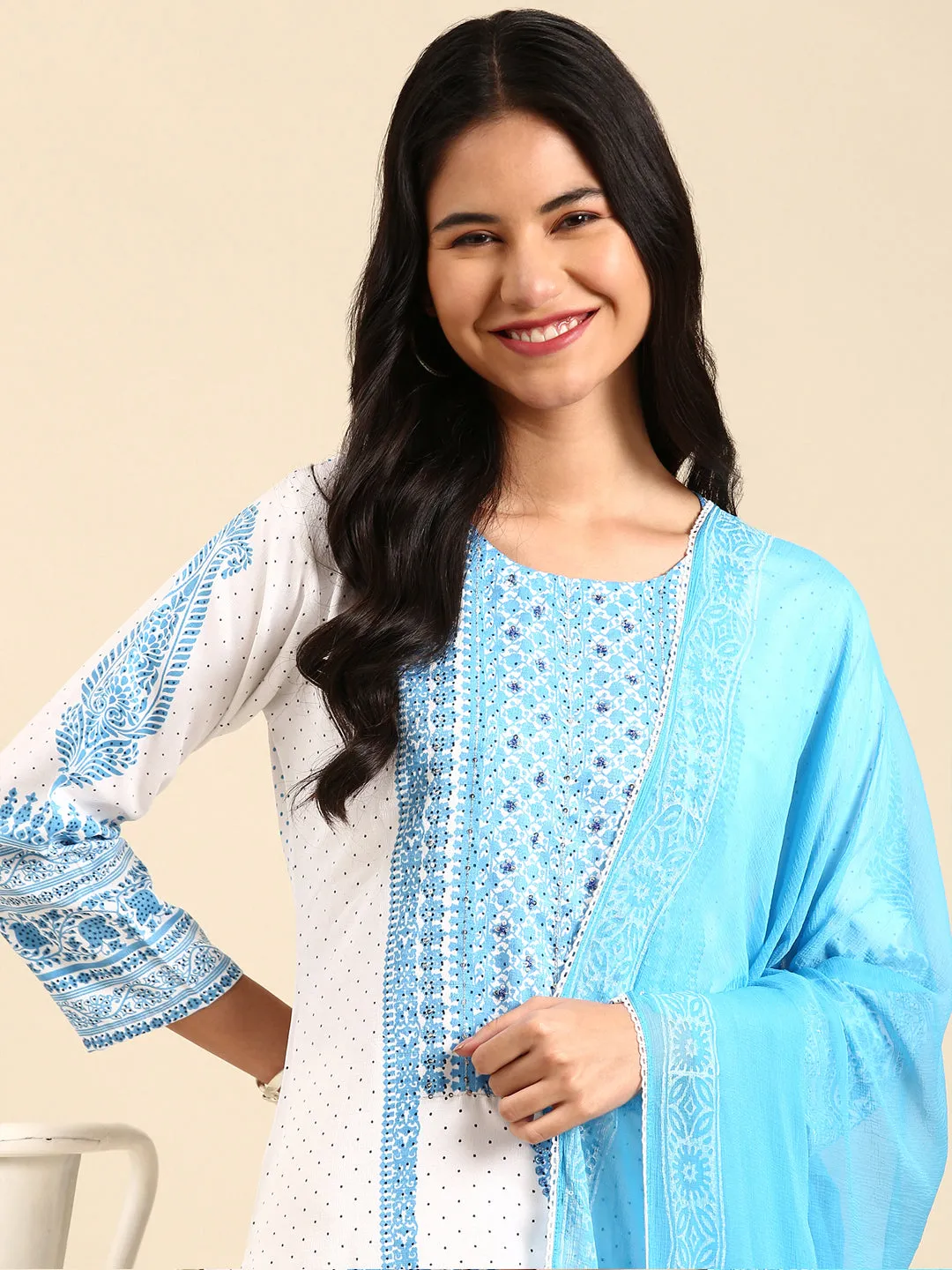 Women's White Printed Kurta Set