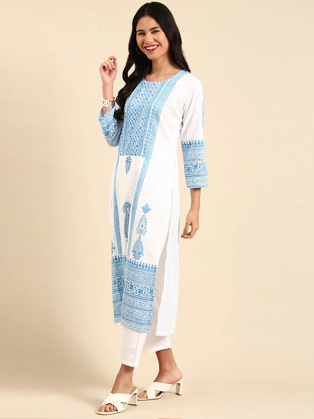 Women's White Printed Kurta Set