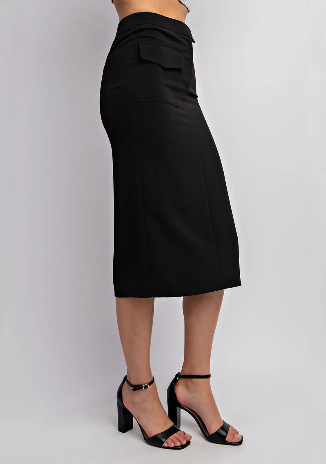 Woven Midi Skirt With Front Pocket