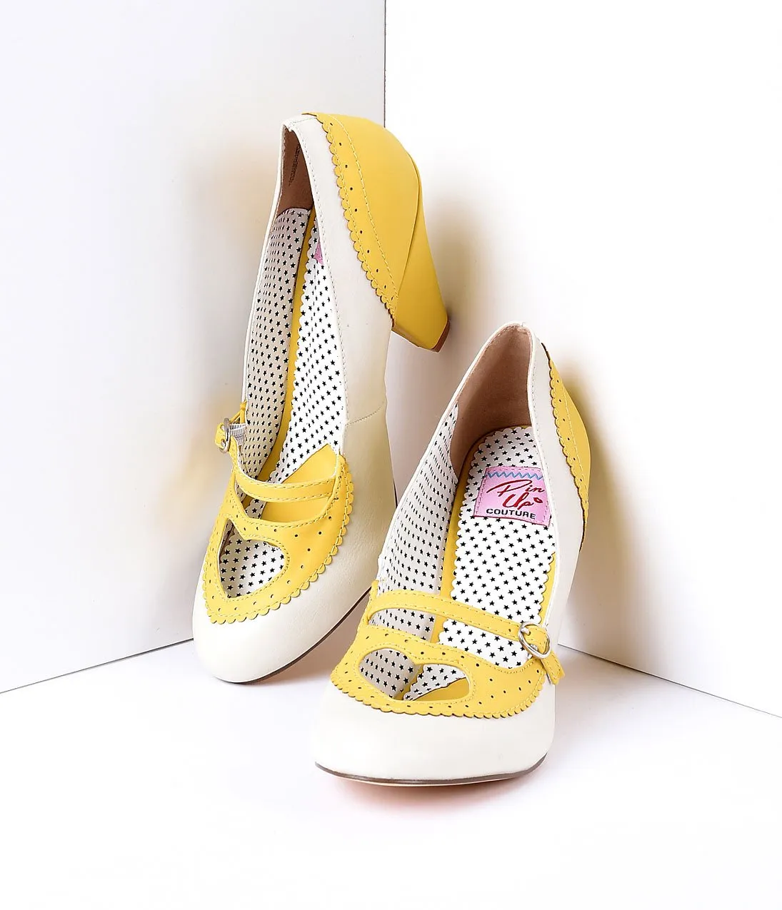 Yellow & Cream Poppy Heart Spectator Heels