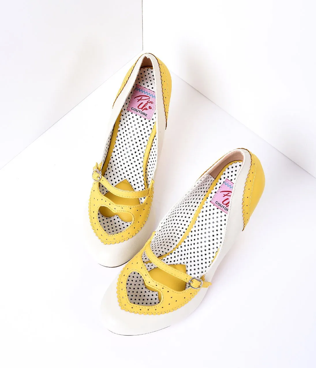 Yellow & Cream Poppy Heart Spectator Heels