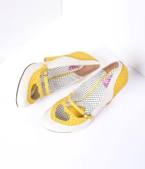 Yellow & Cream Poppy Heart Spectator Heels